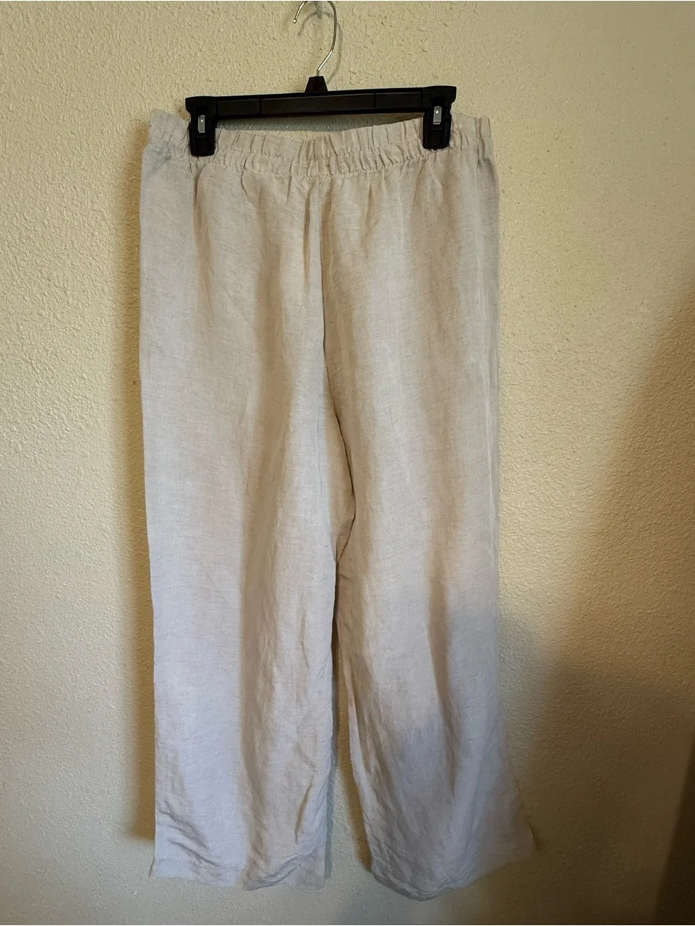 H&M Beige Wide-Leg Drawstring Linen-Blend Pants